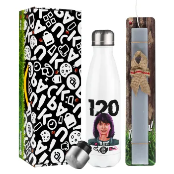Squid game 120 Cho Hyun-ju, Easter candle, metallic white thermos bottle (500ml) & aromatic flat candle (30cm) (GRAY)