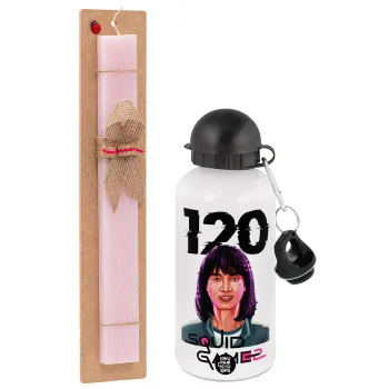 Squid game 120 Cho Hyun-ju, Easter Set, metallic aluminum bottle (500ml) & aromatic flat Easter candle (30cm) (PINK)