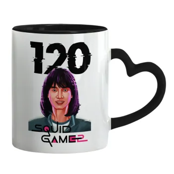 Squid game 120 Cho Hyun-ju, Κούπα καρδιά χερούλι μαύρη, κεραμική, 330ml