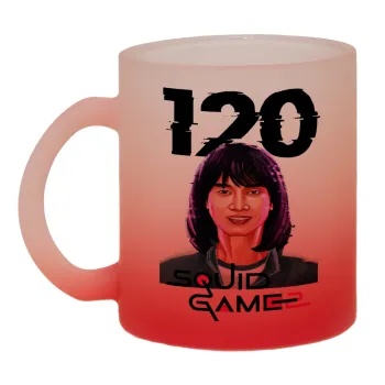 Squid game 120 Cho Hyun-ju, Κούπα γυάλινη δίχρωμη με βάση το κόκκινο ματ, 330ml