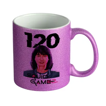Squid game 120 Cho Hyun-ju, Κούπα Μωβ Glitter που γυαλίζει, κεραμική, 330ml
