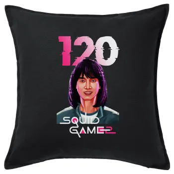 Squid game 120 Cho Hyun-ju, Μαξιλάρι καναπέ Μαύρο 100% βαμβάκι, περιέχεται το γέμισμα (50x50cm)