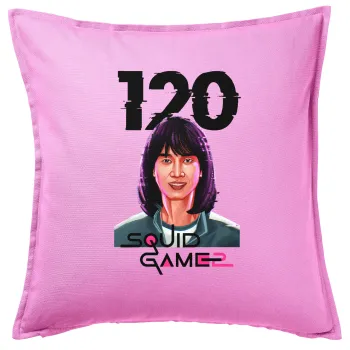 Squid game 120 Cho Hyun-ju, Μαξιλάρι καναπέ ΡΟΖ 100% βαμβάκι, περιέχεται το γέμισμα (50x50cm)