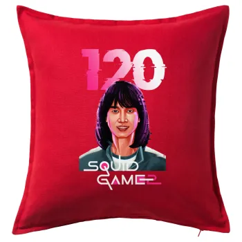Squid game 120 Cho Hyun-ju, Μαξιλάρι καναπέ Κόκκινο 100% βαμβάκι, περιέχεται το γέμισμα (50x50cm)