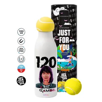 Squid game 120 Cho Hyun-ju, Tennis ball Metal mug thermos White, double wall, 550ml