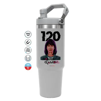 Squid game 120 Cho Hyun-ju, GREY color, 890ml (30oz) stainless Steel Tumbler with Handle
