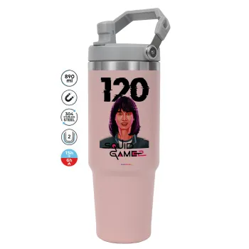 Squid game 120 Cho Hyun-ju, Pink color, 890ml (30oz) stainless Steel Tumbler with Handle