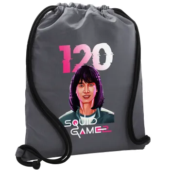 Squid game 120 Cho Hyun-ju, Backpack pouch GYMBAG GREY, with pocket (40x48cm) & thick cords
