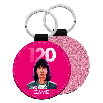 Squid game 120 Cho Hyun-ju, Μπρελόκ Δερματίνη, στρογγυλό ΡΟΖ (5cm)