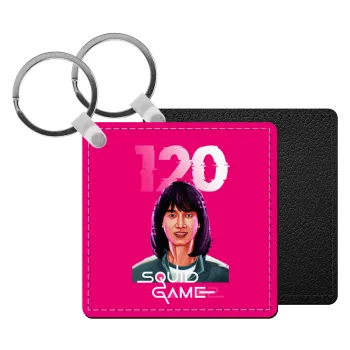 Squid game 120 Cho Hyun-ju, Μπρελόκ Δερματίνη, τετράγωνο ΜΑΥΡΟ (5x5cm)
