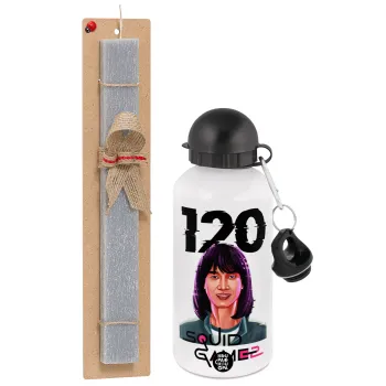 Squid game 120 Cho Hyun-ju, Easter Set, metallic aluminum water bottle (500ml) & aromatic flat Easter candle (30cm) (GRAY)