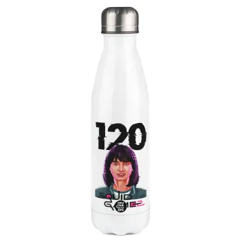 Squid game 120 Cho Hyun-ju, Μεταλλικό παγούρι θερμός Λευκό (Stainless steel), διπλού τοιχώματος, 500ml