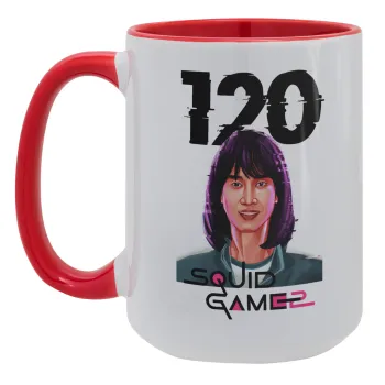 Squid game 120 Cho Hyun-ju, Κούπα Mega 15oz, κεραμική Κόκκινη, 450ml