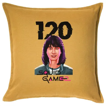 Squid game 120 Cho Hyun-ju, Μαξιλάρι καναπέ Κίτρινο 100% βαμβάκι, περιέχεται το γέμισμα (50x50cm)