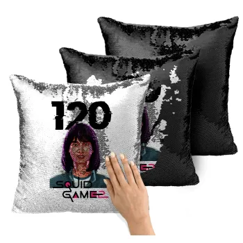 Squid game 120 Cho Hyun-ju, Μαξιλάρι καναπέ Μαγικό Μαύρο με πούλιες 40x40cm περιέχεται το γέμισμα