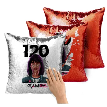 Squid game 120 Cho Hyun-ju, Μαξιλάρι καναπέ Μαγικό Κόκκινο με πούλιες 40x40cm περιέχεται το γέμισμα