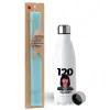 Easter Set, metallic stainless steel water bottle (750ml) & aromatic flat Easter candle (30cm) (TURQUOISE)