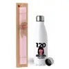 Easter Set, metallic stainless steel water bottle (750ml) & scented flat Easter candle (30cm) (PINK)