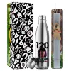 Easter Set, metallic stainless thermos flask (500ml) & scented flat Easter candle (30cm) (GRAY)