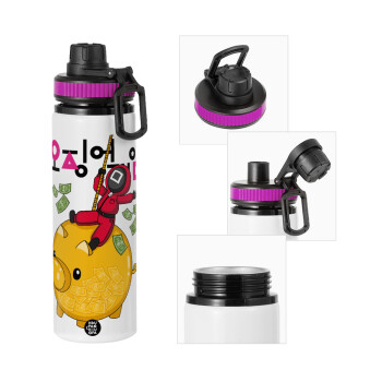 Squid game money pig, Μεταλλικό παγούρι νερού με καπάκι ασφαλείας, αλουμινίου 850ml