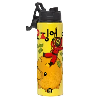 Squid game money pig, Μεταλλικό παγούρι νερού με καπάκι ασφαλείας, αλουμινίου 850ml