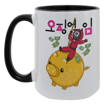 Squid game money pig, Κούπα Mega 15oz, κεραμική Μαύρη, 450ml