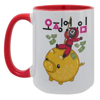 Squid game money pig, Κούπα Mega 15oz, κεραμική Κόκκινη, 450ml