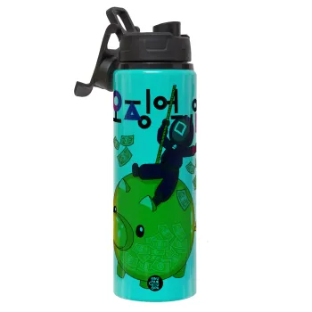 Squid game money pig, Μεταλλικό παγούρι νερού με καπάκι ασφαλείας, αλουμινίου 850ml