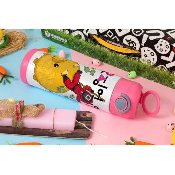 Squid game money pig, Easter candle, Childrens hot water bottle, stainless steel, with safety straw, PINK (500ml)