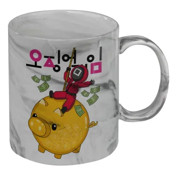 Squid game money pig, Mug ceramic marble style, 330ml