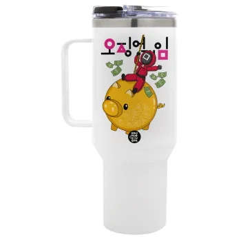 Squid game money pig, Mega Tumbler με καπάκι, διπλού τοιχώματος (θερμό) 1,2L