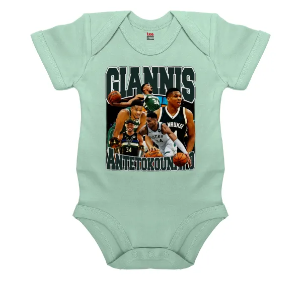 Giannis Antetokounmpo — Βρεφικό φορμάκι μωρού, 0-18 μηνών, mint, 100% Organic Cotton, κοντομάνικο