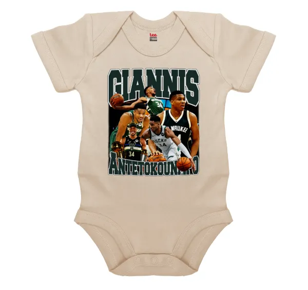 Giannis Antetokounmpo — Short-sleeve baby bodysuit, 0-18 months, natural (ecru), 100% organic cotton