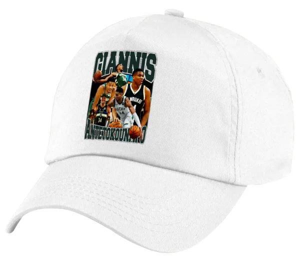 Giannis Antetokounmpo — Πεντάφυλλο καπέλο Λευκό, 100% Βαμβακερό (Twill), με ρύθμιση, unisex
