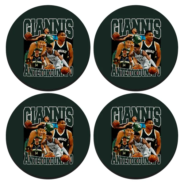 Giannis Antetokounmpo — ΣΕΤ 4 Σουβέρ ξύλινα στρογγυλά (9cm)