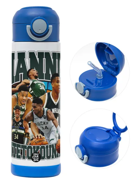 Giannis Antetokounmpo — Παιδικό παγούρι θερμό, ανοξείδωτο, με καλαμάκι ασφαλείας, ΜΠΛΕ (500ml)