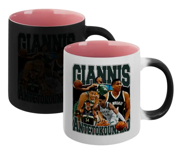 Giannis Antetokounmpo — Magic mug with pink interior, ceramic, 330ml, changes colour with hot drinks