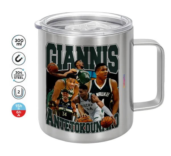 Giannis Antetokounmpo — Double-walled stainless steel mug 300ml with temperature-retaining lid