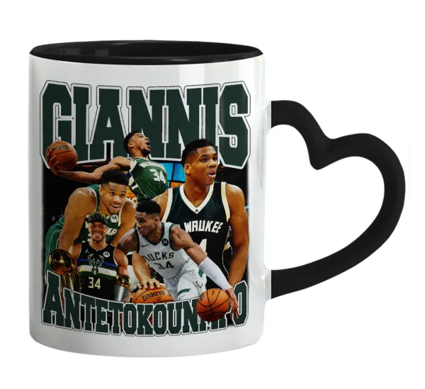 Giannis Antetokounmpo — Mug heart black handle, ceramic, 330ml