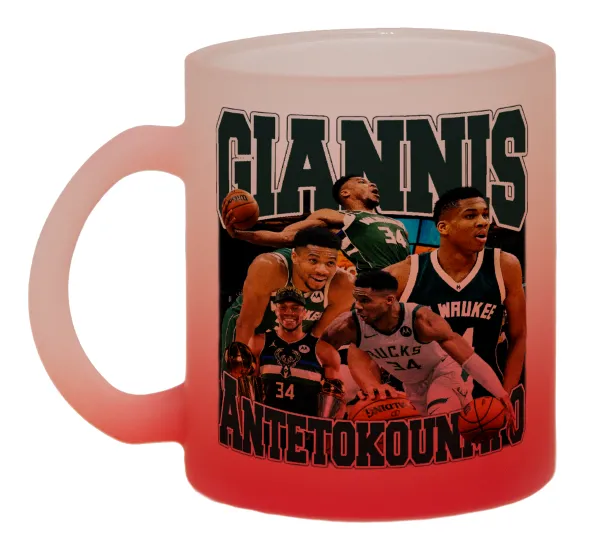 Giannis Antetokounmpo — Two-tone glass mug with matte red base, 330ml