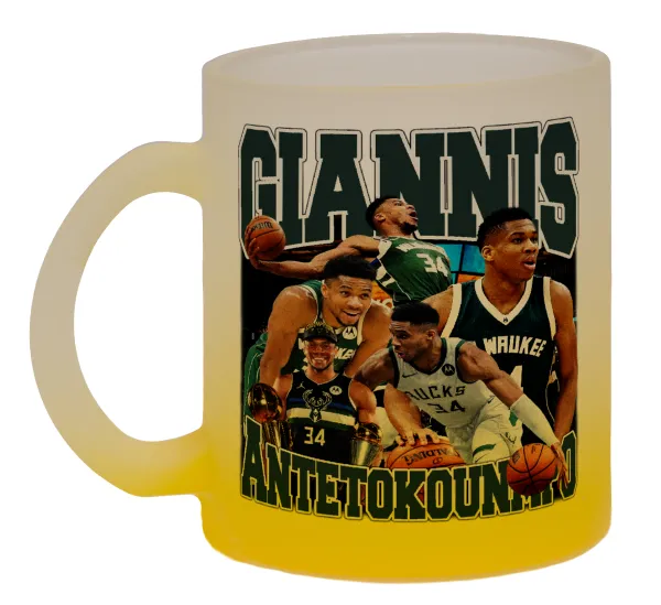 Giannis Antetokounmpo — Κούπα γυάλινη δίχρωμη με βάση το κίτρινο ματ, 330ml