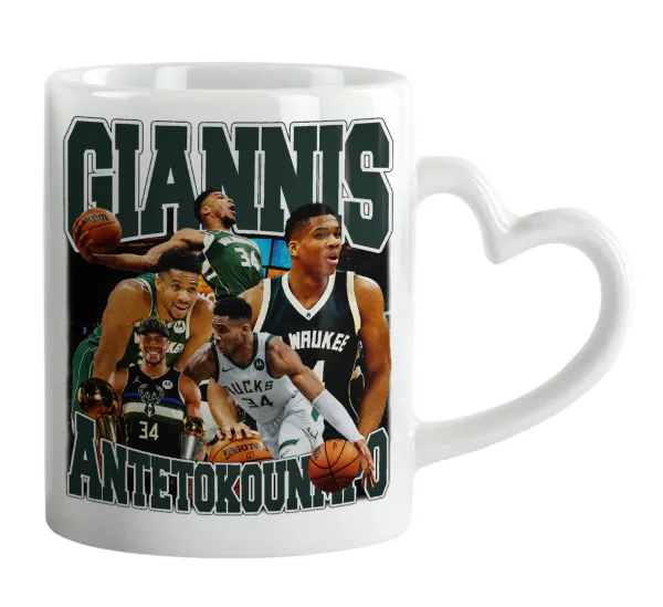 Giannis Antetokounmpo — Κούπα καρδιά χερούλι λευκή, κεραμική, 330ml