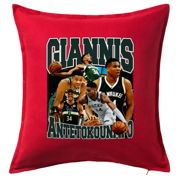 Giannis Antetokounmpo — Μαξιλάρι καναπέ Κόκκινο 100% βαμβάκι, περιέχεται το γέμισμα (50x50cm)