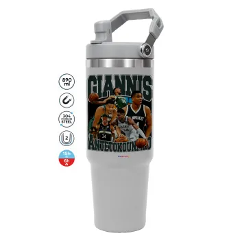 Giannis Antetokounmpo, GREY color, 890ml (30oz) stainless Steel Tumbler with Handle