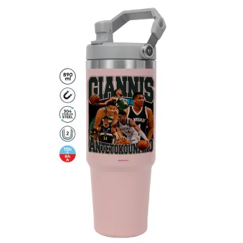 Giannis Antetokounmpo, Pink color, 890ml (30oz) stainless Steel Tumbler with Handle
