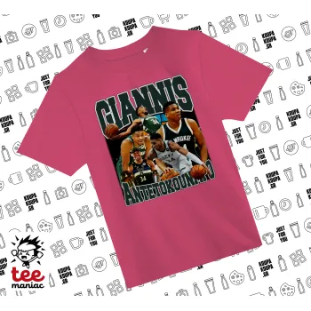 Giannis Antetokounmpo, ΡΟΖ παιδικό T-Shirt από 100% βαμβάκι, για κάθε μέρα. Vegan & OEKO-TEX πιστοποιημένο.