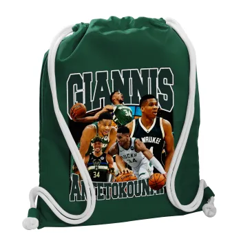 Giannis Antetokounmpo, Backpack pouch GYMBAG BOTTLE GREEN, with pocket (40x48cm) & thick white cords