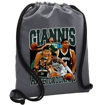 Giannis Antetokounmpo, Backpack pouch GYMBAG GREY, with pocket (40x48cm) & thick cords