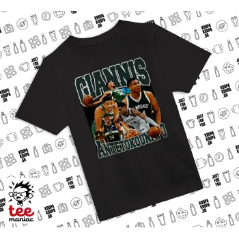 Giannis Antetokounmpo, Άνετο παιδικό T-Shirt ΜΑΥΡΟ από 100% βαμβάκι, για κάθε μέρα. Vegan & OEKO-TEX πιστοποιημένο.