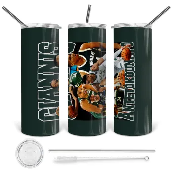Giannis Antetokounmpo, Tumbler ποτήρι θερμό από ανοξείδωτο ατσάλι 600ml, με μεταλλικό καλαμάκι & βούρτσα καθαρισμού